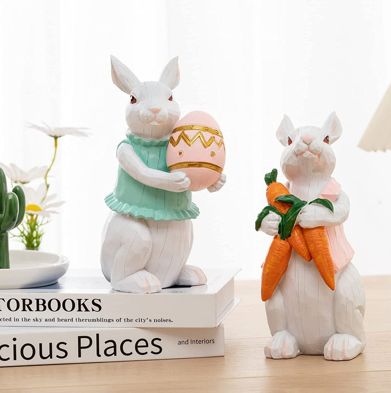 FUHAOSHE Easter Bunny 2 PCS Spring Decor Big White Rabbit Figurines Bunny Statue Easter Craft Gifts Decorations for Home (2 White Rabbits)