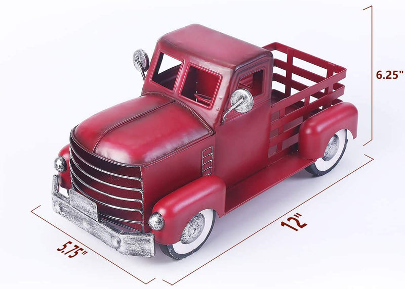 Vintage Red Truck Décor, Decorative Tabletop Storage, Pick-Up Metal Truck Planter, Farmhouse Red Truck Christmas Decoration Home & Garden > Decor > Seasonal & Holiday Decorations Wihome Star   