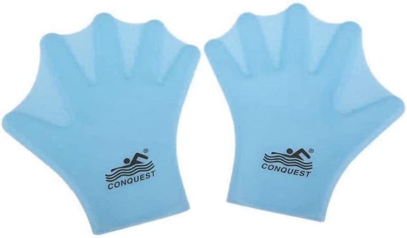 Webbed Gloves Hand Paddles Swimming Gloves Full Finger Flippers Aquatic Gloves Swim Flippers for Men Women Diving Surfing Training (Blue) 1Pair