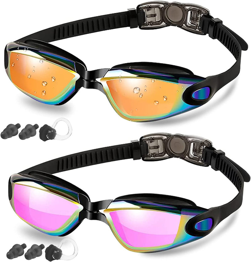 Elimoons Swim Goggles for Men Women, Swimming Goggles anti Fog UV Protection, 2 Pack Sporting Goods > Outdoor Recreation > Boating & Water Sports > Swimming > Swim Goggles & Masks Elimoons 10.mirrored Pink+mirrored Orange  