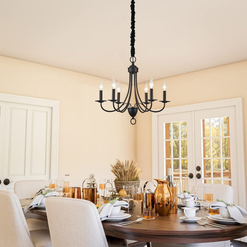 Kaluxry Black Chandelier , Farmhouse Chandeliers for Dining Room 6-Light Iron Metal Candle Pendant Light Fixture with E12 Base Pendant Lights for Kitchen Island Bedroom Study Living Room Hallway Entry Home & Garden > Lighting > Lighting Fixtures > Chandeliers Kaluxry   
