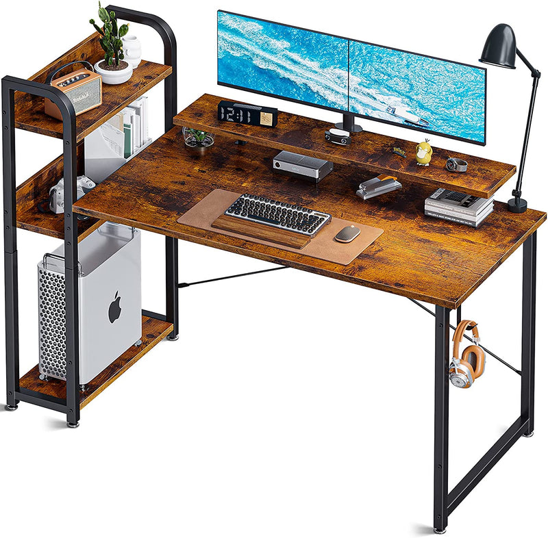 ODK Computer Desk with Storage Shelves and Monitor Stand, 47 Inch Writing Desk with Bookshelf, Reversible Study Table for Home Office, Small Space Bedroom, Black Home & Garden > Household Supplies > Storage & Organization ODK Rustic Brown 47 Inch 