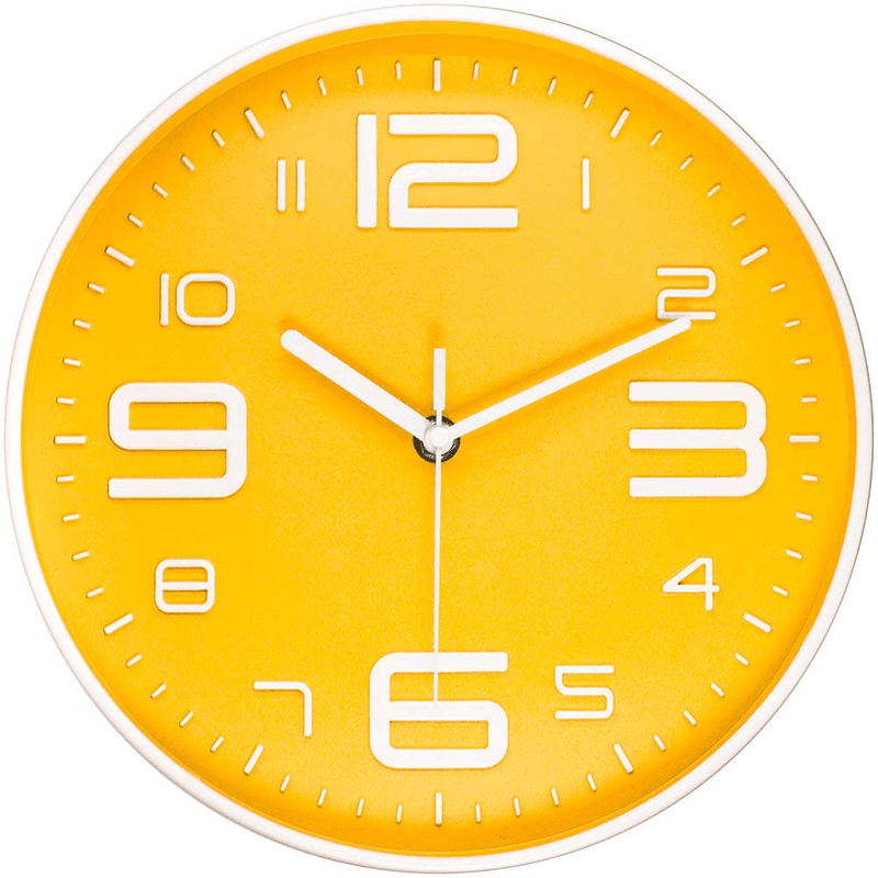 45Min 10 Inch 3D Number Dial Face Modern Wall Clock, Silent Non-Ticking Round Home Decor Wall Clock with Arabic Numerals, Colorful Dial Face (Yellow) Home & Garden > Decor > Clocks > Wall Clocks 45Min Yellow  