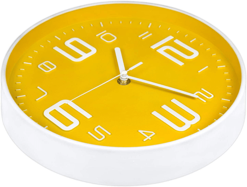 45Min 10 Inch 3D Number Dial Face Modern Wall Clock, Silent Non-Ticking Round Home Decor Wall Clock with Arabic Numerals, Colorful Dial Face (Yellow) Home & Garden > Decor > Clocks > Wall Clocks 45Min   