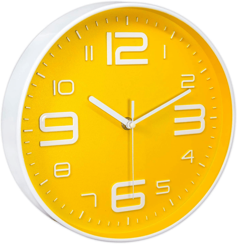 45Min 10 Inch 3D Number Dial Face Modern Wall Clock, Silent Non-Ticking Round Home Decor Wall Clock with Arabic Numerals, Colorful Dial Face (Yellow) Home & Garden > Decor > Clocks > Wall Clocks 45Min   