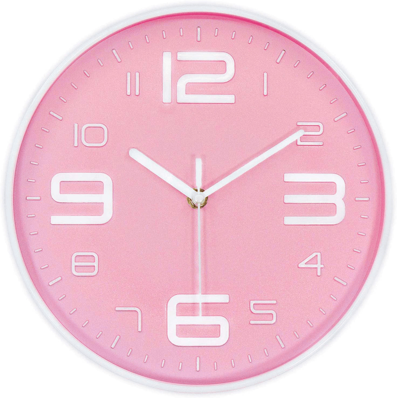 45Min 10 Inch 3D Number Dial Face Modern Wall Clock, Silent Non-Ticking Round Home Decor Wall Clock with Arabic Numerals, Colorful Dial Face (Yellow) Home & Garden > Decor > Clocks > Wall Clocks 45Min Pink  