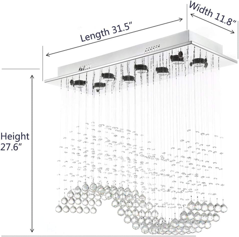 Moooni Modern Rectangular Crystal Chandelier Lighting Wave Raindrop Pendent Flush Mount Ceiling Light Fixture for Dining Room L31.5" X W11.8" X H27.6" Home & Garden > Lighting > Lighting Fixtures > Chandeliers ShiJia   