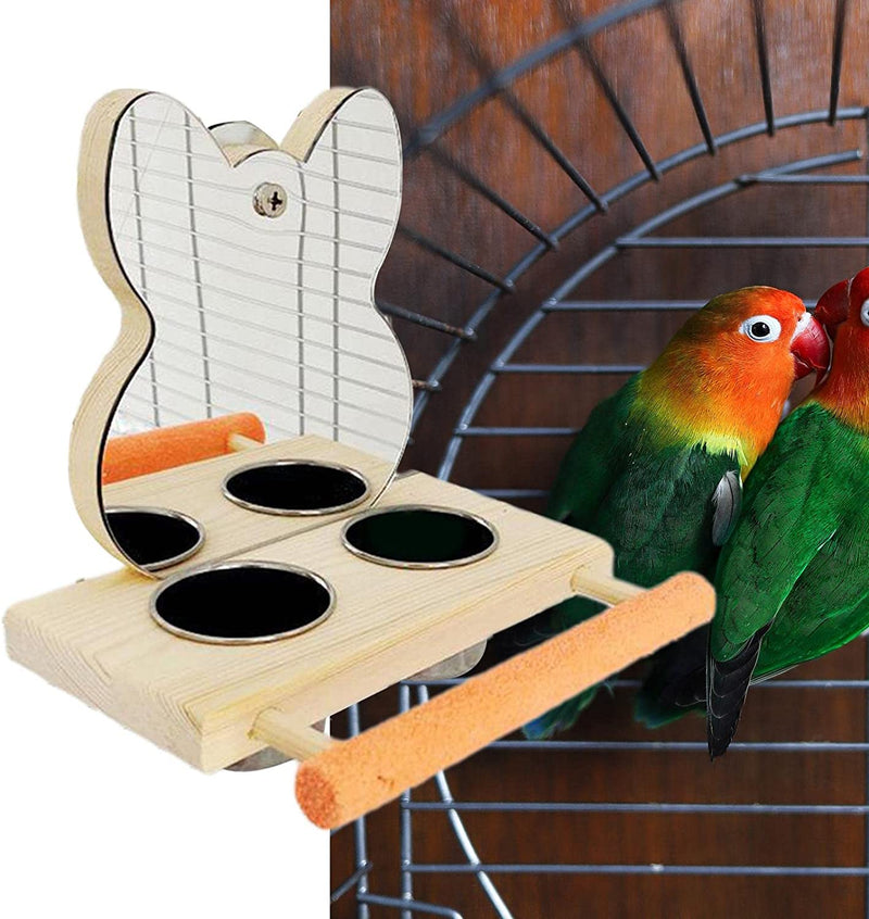 Colcolo Bird Food Bowl with Mirror Toys Set, Hanging Cage Feeders for Parakeets, Parrot Feeding Watering Dish Cups with Wooden Platform Stand Perch Animals & Pet Supplies > Pet Supplies > Bird Supplies > Bird Cage Accessories > Bird Cage Food & Water Dishes Colcolo   