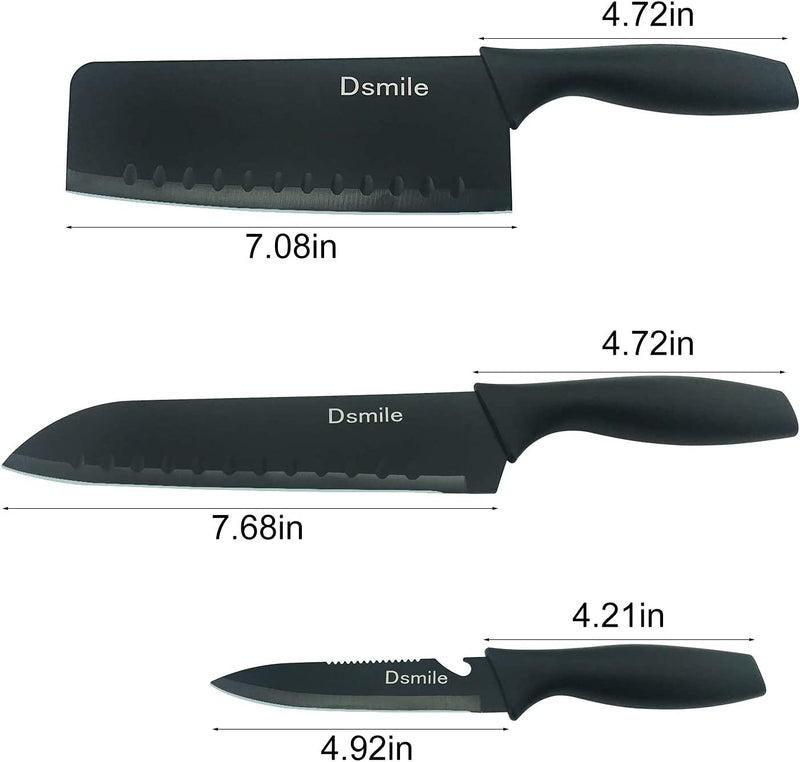 Dsmile 3 Pieces Stainless Steel Kitchen Knife Set (Chef Knife, Utility Knife, Paring Knife) with Clad Dimple and Knife Covers, for Chef Cooking Cutting Home & Garden > Kitchen & Dining > Kitchen Tools & Utensils > Kitchen Knives Dsmile   
