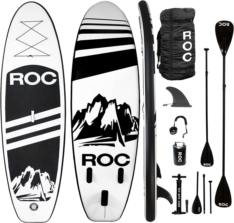 Roc Inflatable Stand up Paddle Boards with Premium SUP Paddle Board Accessories, Wide Stable Design, Non-Slip Comfort Deck for Youth & Adults Sporting Goods > Outdoor Recreation > Winter Sports & Activities Roc Sup Co Black  