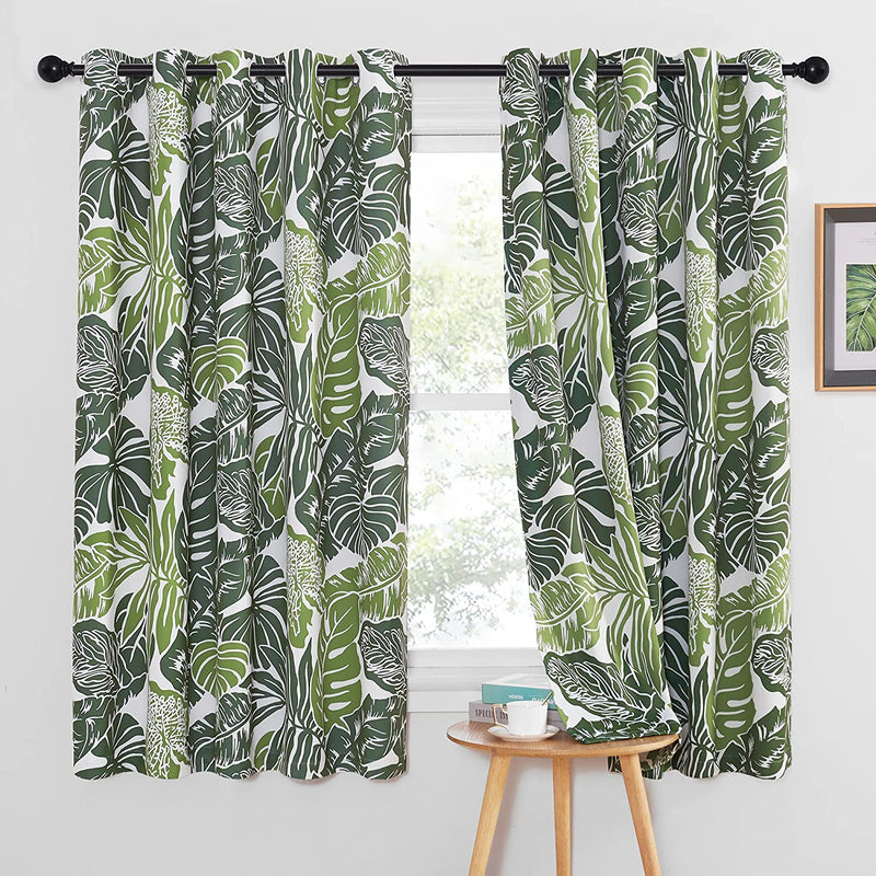 NICETOWN Room Darkening Tropical Curtains 84 Inches Length, Summer Palm Tree Banana Leaf Light Reducing Window Coverings for Villa/Hall/Patio Door, W52 X L84, Double Pieces, Green Palm Home & Garden > Decor > Window Treatments > Curtains & Drapes NICETOWN Green Palm W62 x L63 