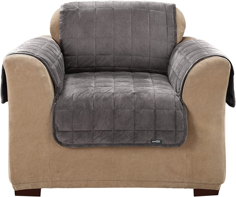 Surefit Deluxe Microban Sofa Furniture Cover, Quilted Velvet Polyester, Machine Washable, Ivory Home & Garden > Decor > Chair & Sofa Cushions SureFit Dark Gray Chair 