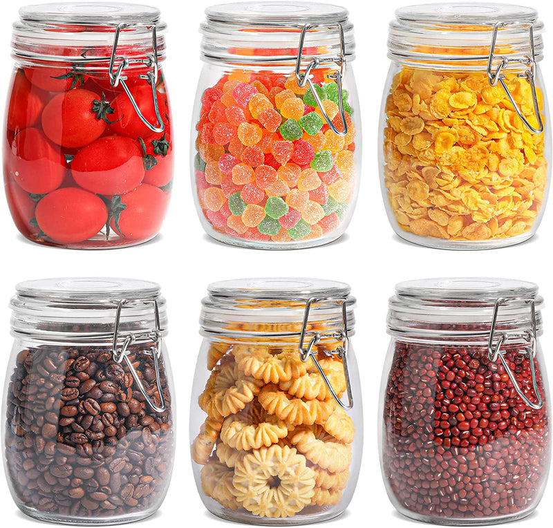 Comsaf Airtight Glass Canister Set of 6 with Lids 17Oz Food Storage Jar round - Storage Container with Clear Preserving Seal Wire Clip Fastening for Kitchen Canning Cereal,Pasta,Sugar,Beans,Spice Home & Garden > Decor > Decorative Jars ComSaf 25oz-Round  