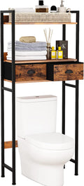 Furnulem over the Toilet Storage with 2 Fabric Drawers, 2-Tier Tall Bathroom Storage Shelf, Stable Freestanding above Toilet Stand, Space Saver Organizer Rack for Restroom, Laundry (Black) Home & Garden > Household Supplies > Storage & Organization Furnulem Rustic Brown Drawers 