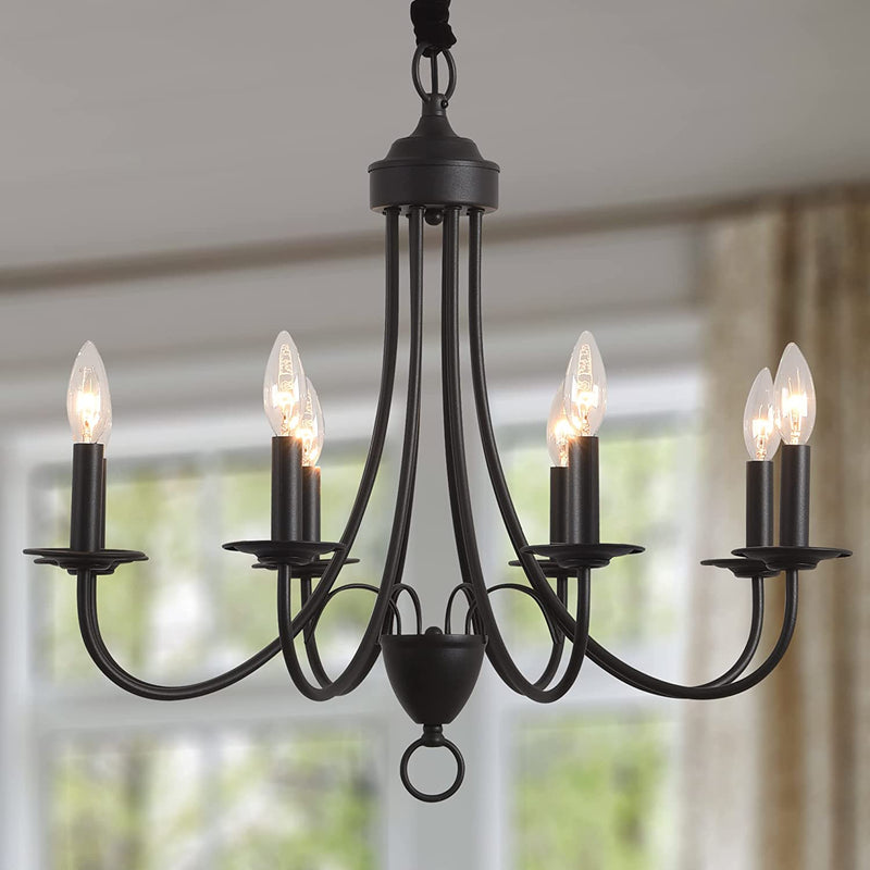 Kaluxry Black Chandelier , Farmhouse Chandeliers for Dining Room 6-Light Iron Metal Candle Pendant Light Fixture with E12 Base Pendant Lights for Kitchen Island Bedroom Study Living Room Hallway Entry Home & Garden > Lighting > Lighting Fixtures > Chandeliers Kaluxry 8 Light  