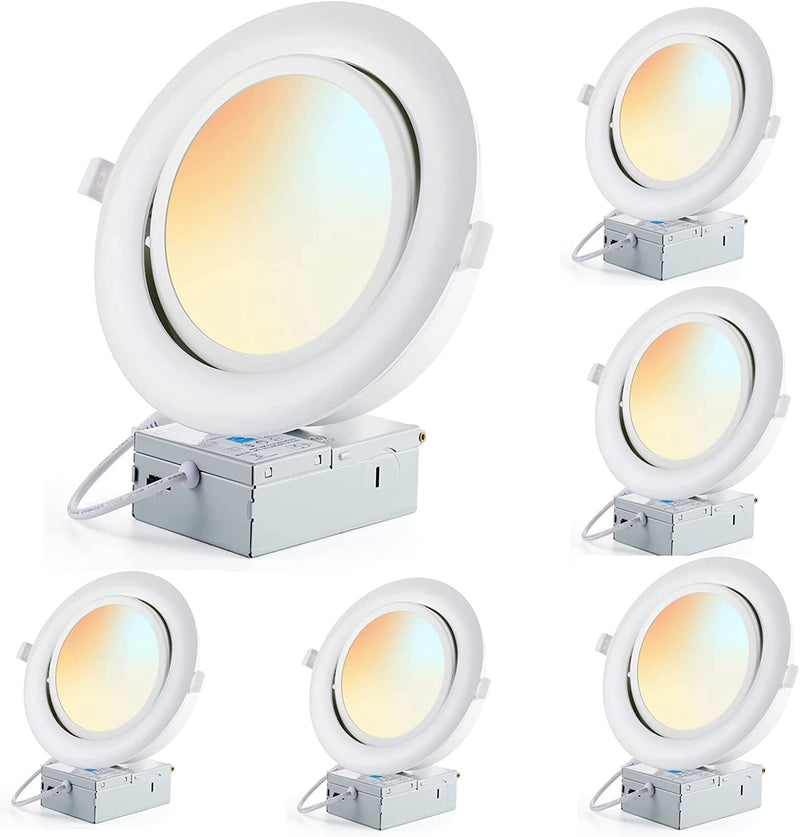 6 Inch LED Recessed Lighting with Junction Box Air Tight, Gimbal Downlights 5CCT Selectable (2700K-5000K), Retrofit Recessed Ceiling Light Dimmable, 12W 960 Lumens, ETL & Energy Star Listed, Pack of 6 Home & Garden > Lighting > Flood & Spot Lights LAMPSERO   