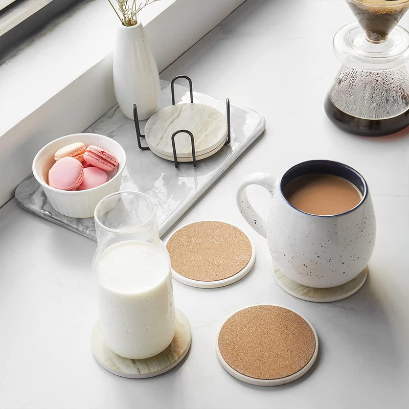 LIFVER Drink Coasters with Holder, Absorbent Coaster Sets of 6, Marble Style Ceramic Drink Coaster for Tabletop Protection,Suitable for Kinds of Cups, Wooden Table, Cool Home Decor, 4 Inches Home & Garden > Kitchen & Dining > Barware LIFVER   