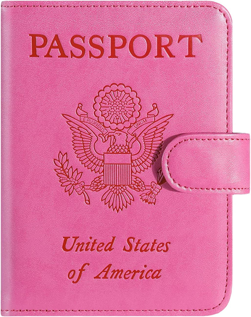 Passport Holder Cover Wallet RFID Blocking Leather Card Case Travel Accessories for Women Men Sporting Goods > Outdoor Recreation > Winter Sports & Activities PASCACOO Pink Classic 