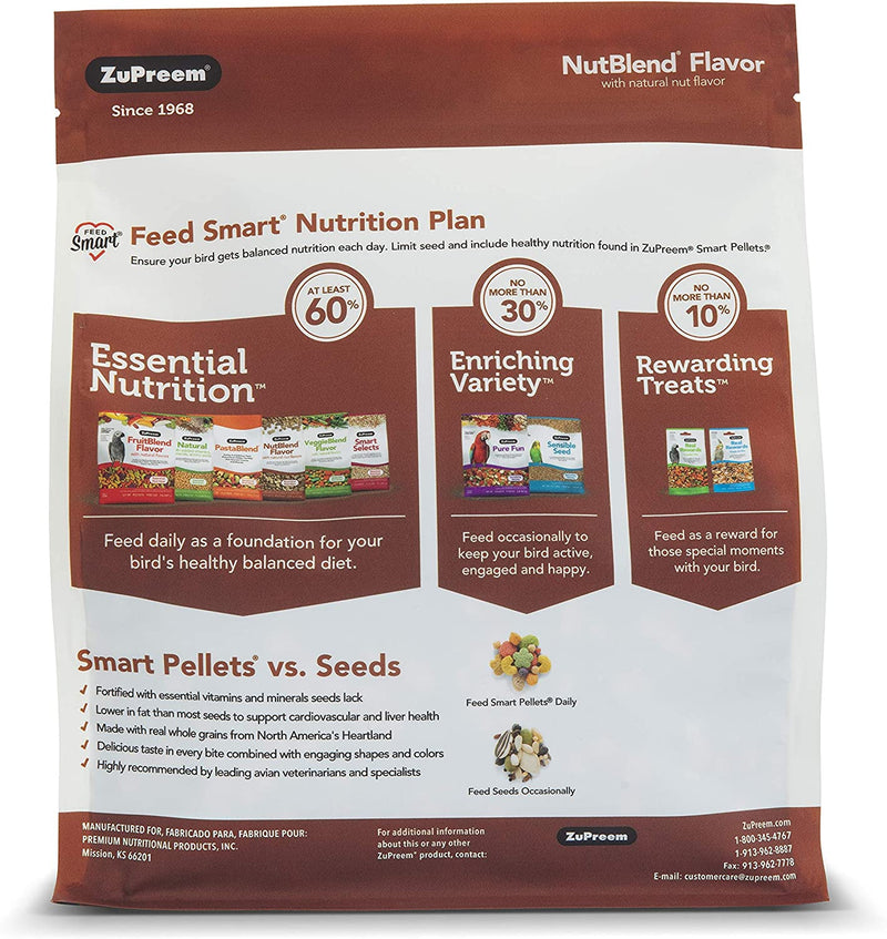 Zupreem Nutblend Smart Pellets Bird Food for Parrots & Conures, 3.25 Lb - Made in USA, Daily Nutrition, Vitamins, Minerals for African Greys, Senegals, Amazons, Eclectus, Cockatoos Animals & Pet Supplies > Pet Supplies > Bird Supplies > Bird Food ZuPreem   