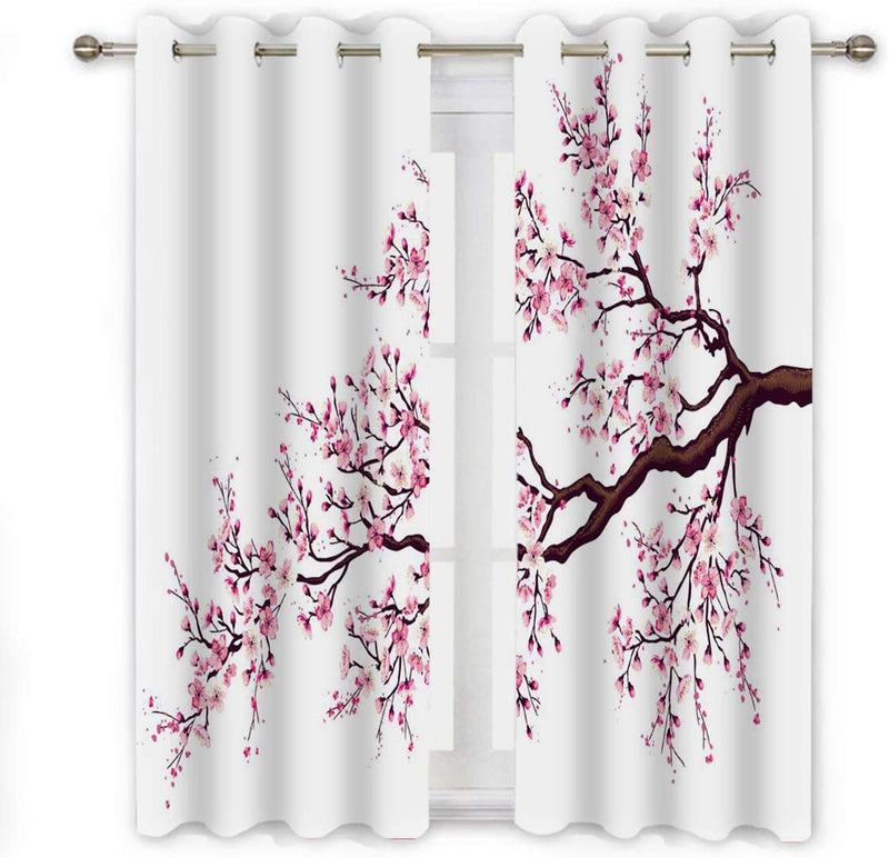 QH Window Curtain Panels Cherry Blossom Pattern Blackout Curtain Panels Thermal Insulated & Light Blocking 42W X 84L Inch (Set of 2 Panels) Home & Garden > Decor > Window Treatments > Curtains & Drapes QH   