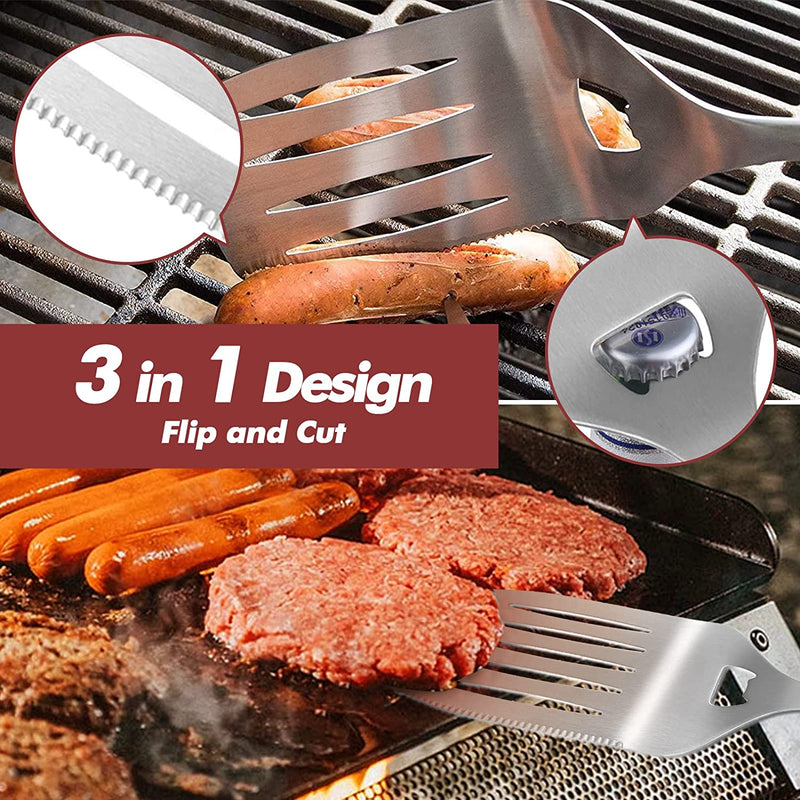 CTCCORC Grill Tool Set, BBQ 4PCS Barbecue Tool Sets with Durable Spatula, Fork, Tongs, Basting Brush, Heavy Duty Stainless Steel Camping Grilling Tools Outdoor Cooking Tools Accessories Home & Garden > Kitchen & Dining > Kitchen Tools & Utensils CTCCORC   