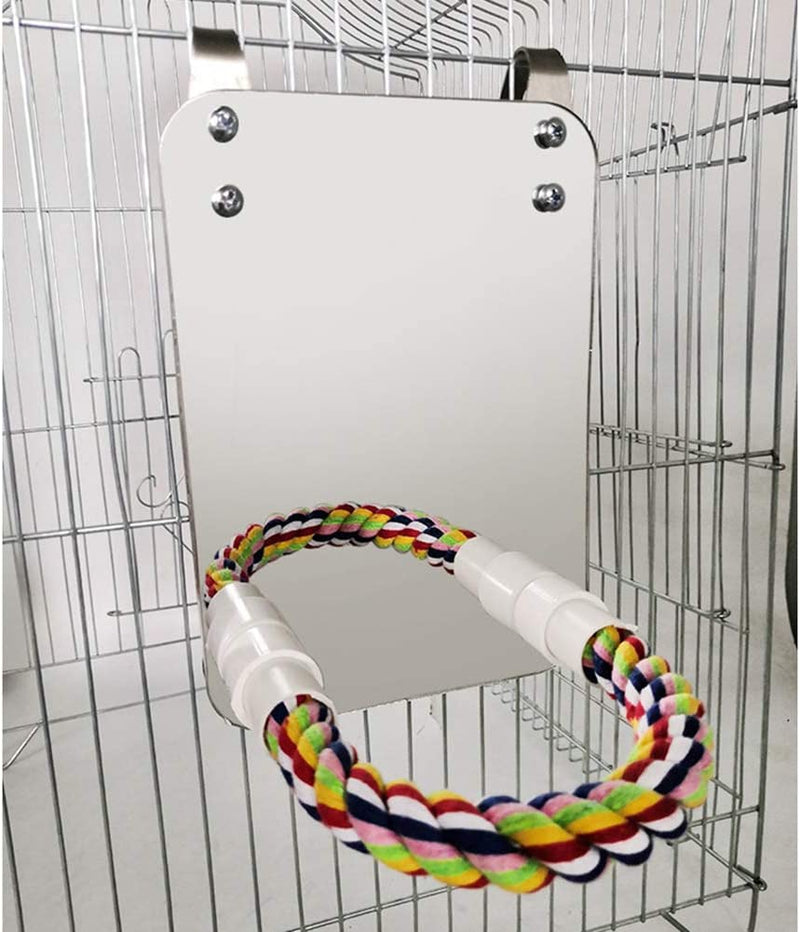 Keersi Bird Stand Rope Perch with Mirror Toy for Parrot Parakeet Cockatiels Conure African Grey Eclectus Cockatoo Budgie Finch Canary Lovebird Cage Animals & Pet Supplies > Pet Supplies > Bird Supplies > Bird Toys Keersi   