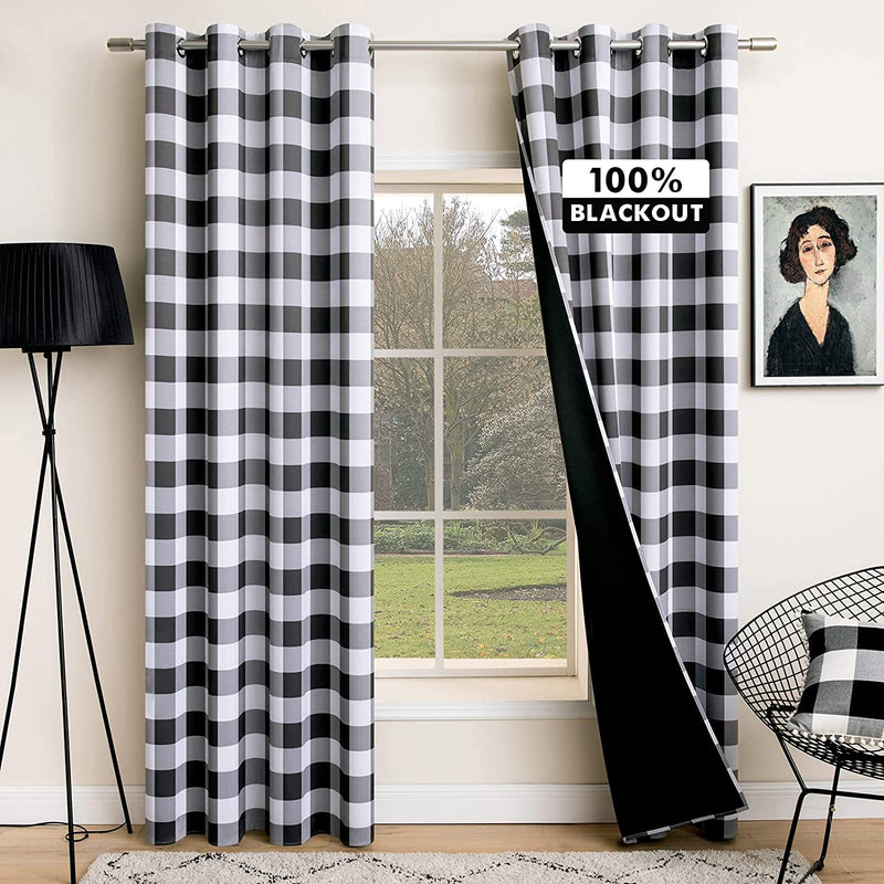 MIULEE Buffalo Plaid Curtains for Farmhouse Bedroom, Blackout Window Drapes with Grommets for Living Room Darkening Light Blocking and Thermal Insulated Set of 2 Panels, W 52" X L 84" Navy and White