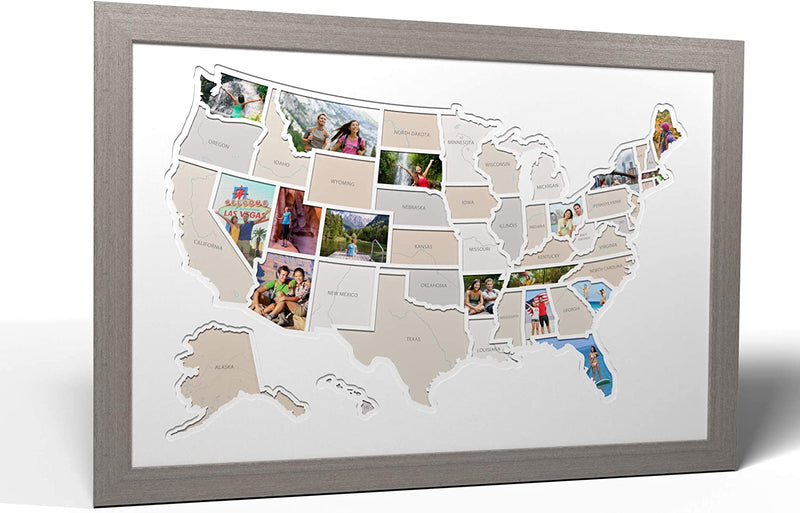 Thunder Bunny Labs 50 States USA Photo Map - Frame Optional - Made in America (Driftwood, Black Frame)