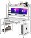 47 INCH Computer Desk with Hutch, Sturdy Home Office Desk with Keyboard Tray Industrial Work Desk Gaming Desk with Storage Shelves Dual Monitor Desk Study Writing Table, Easy to Assemble, Black Home & Garden > Household Supplies > Storage & Organization Calidohome White 47 INCH 