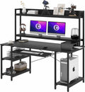 47 INCH Computer Desk with Hutch, Sturdy Home Office Desk with Keyboard Tray Industrial Work Desk Gaming Desk with Storage Shelves Dual Monitor Desk Study Writing Table, Easy to Assemble, Black Home & Garden > Household Supplies > Storage & Organization Calidohome Black 55 INCH 