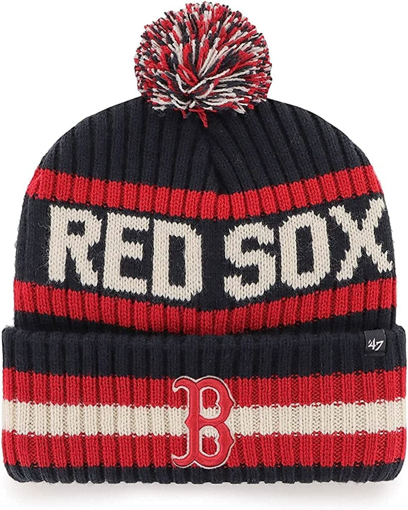 '47 MLB Boys Youth 8-20 Primary Logo Bering Cuffed Knit Pom Beanie Hat Sporting Goods > Outdoor Recreation > Winter Sports & Activities '47 Boston Red Sox  