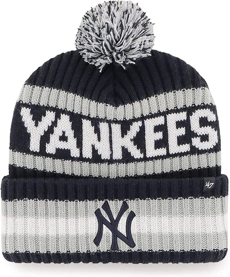 '47 MLB Boys Youth 8-20 Primary Logo Bering Cuffed Knit Pom Beanie Hat Sporting Goods > Outdoor Recreation > Winter Sports & Activities '47 New York Yankees  