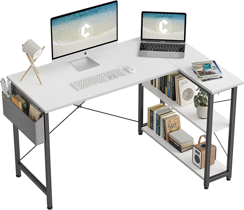 Cubicubi 47 Inch Small L Shaped Computer Desk with Storage Shelves Home Office Corner Desk Study Writing Table, White Home & Garden > Household Supplies > Storage & Organization CubiCubi White 47 inch 