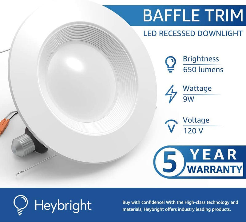 Heybright HB-BT-5/6IN-4PK-3000K 4 Pack 5/6 Inch Dimmable LED Downlight, Baffle Trim 650 LM, Damp Rated, Simple Retrofit Installation UL Listed (3000K) Recessed Lights, 4 PK, 3000 K Home & Garden > Lighting > Flood & Spot Lights HANGZHOU HEYBRIGHT LIFESTYLE CO.,LTD   
