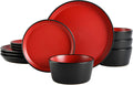 Gibson Soho Lounge Sofia Coupe Stoneware Dinnerware Set, Service for 4 (12Pcs), Black Home & Garden > Kitchen & Dining > Tableware > Dinnerware Gibson Red  