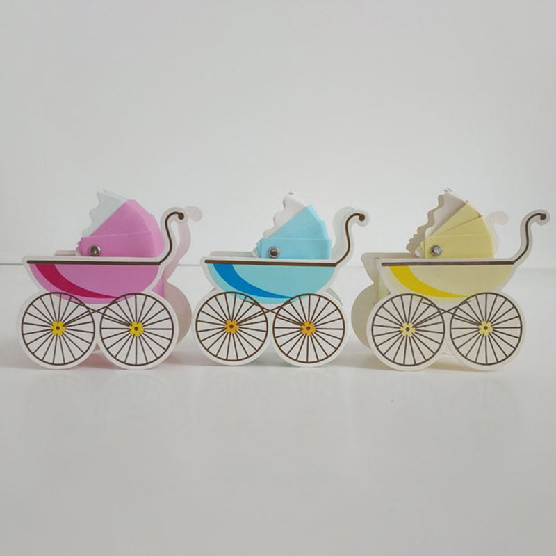 Etereauty 30Pcs Wedding Candy Box Stroller Shape Party Favor Paper Gift Boxes Event Party Supplies (Beige + Blue + Pink)
