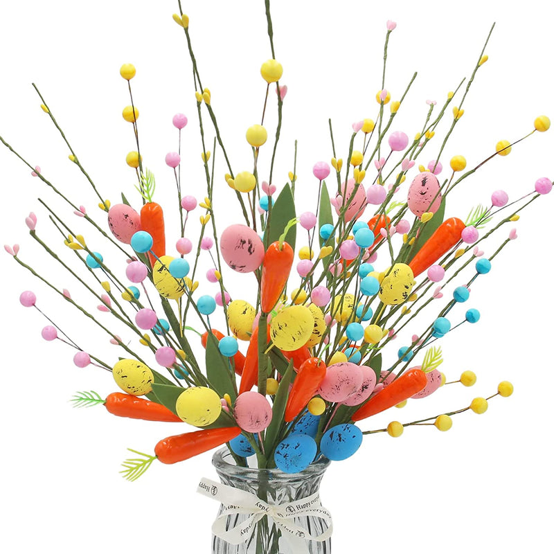 Hananona Artificial Easter Egg Flowers, 4 Pcs Easter Sprays with Easter Eggs，Carrot and Berries Spring Floral Stems Easter Egg Twig Branches for Easter Arrangement Centerpiece (4, Easter) Home & Garden > Decor > Seasonal & Holiday Decorations Hananona   