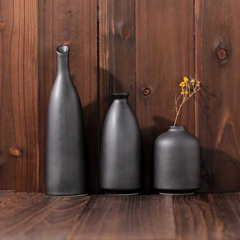 Light Black Ceramic Vases for Decor, Small Flower Ceramic Vase Set - 3 for Modern Rustic Farmhouse, Decorative Vase for Pampas Grass & Dried Flowers, Idea Bookshelf Décor, Dining Table Decor Sporting Goods > Outdoor Recreation > Cycling > Cycling Apparel & Accessories > Bicycle Helmets Domyniksea   