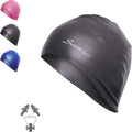 E-Sars Swim Caps Keep Hair Dry & Cover Ears - Stretch to Fit Most - for Short or Long Hair - for Women Men Adults Youth Teens Kids - Swimming Cap Sets Includes Earplug and Nose Clip as a Bonus Sporting Goods > Outdoor Recreation > Boating & Water Sports > Swimming > Swim Caps e-Sars Black  