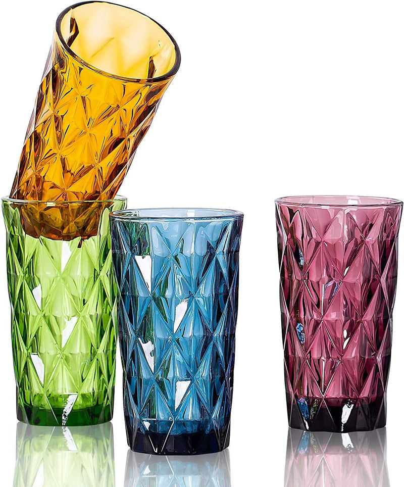 SUNNOW Vastto 13 Ounce Multicolor Diamond Pattern Glass Tumbler,For Water, Beverage,Juice, Wine,Beer, and Cocktail,Set of 4 Home & Garden > Kitchen & Dining > Tableware > Drinkware SUNNOW   