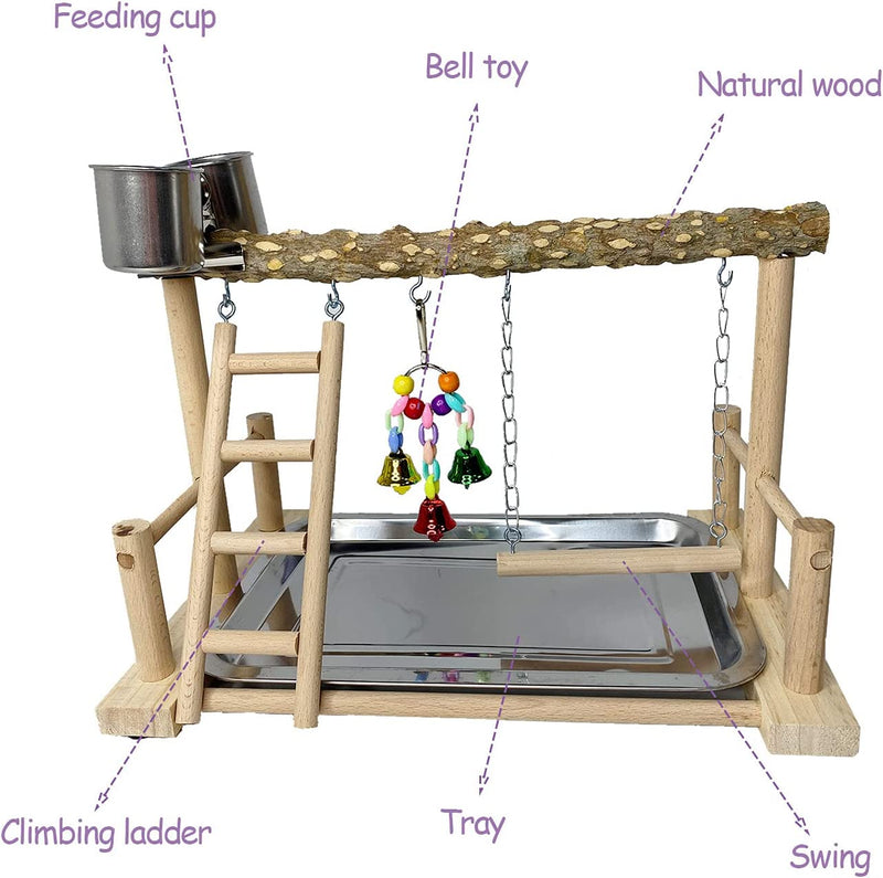 Kathson Parrots Playground Bird Perch Wood Playstand Stand with Ladder Swing Feeder Cups Chew Toy for Parakeet Conure Cockatiel Budgie Lovebird Finch Small Birds Animals & Pet Supplies > Pet Supplies > Bird Supplies kathson   