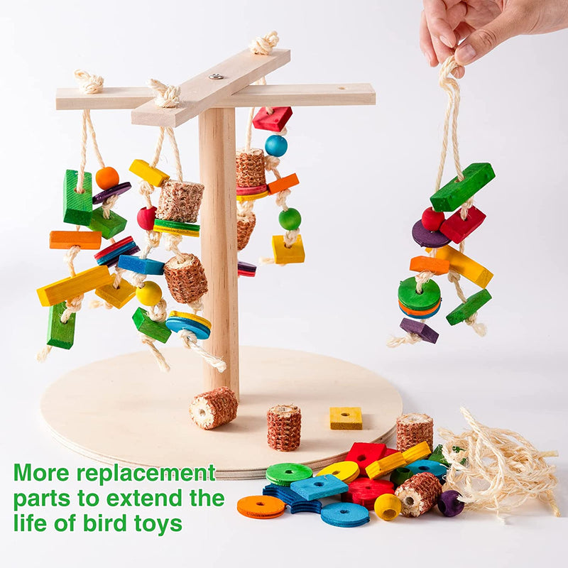Large Bird Parrot Toys - Parrot Wood Chewing Toy, Rotatable Parrot Block Toy Playstand with Natural Wooden Multi-Shaped Colorful Blocks & Sisal Rope & Corncob for Cockatiel, Conure, Parakeet, Macaw Animals & Pet Supplies > Pet Supplies > Bird Supplies > Bird Toys MEWTOGO   