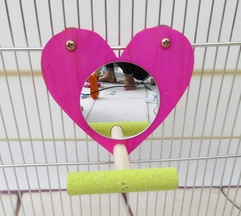 Bird Parrot Mirror Toy with Perch Cage Standing Accessories Parrot Parakeet Budgies Cockatiel Conure Finch Lovebird African Grey Macaw Cockatoo Birdcage Wood Perch(Color Random) (Flower Shape) Animals & Pet Supplies > Pet Supplies > Bird Supplies Hypeety Heart Shape  