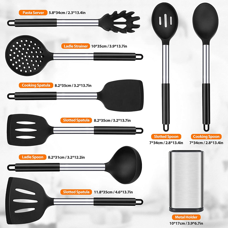 Silicone Cooking Utensil Set, 8Pcs Non-Stick Cookware with Stainless Steel Handle, BPA Free Heat Resistant Kitchen Tools with Spatulas, Turners, Spoons, Skimmer and Pasta Fork Home & Garden > Kitchen & Dining > Kitchen Tools & Utensils BUNDLEPRO   