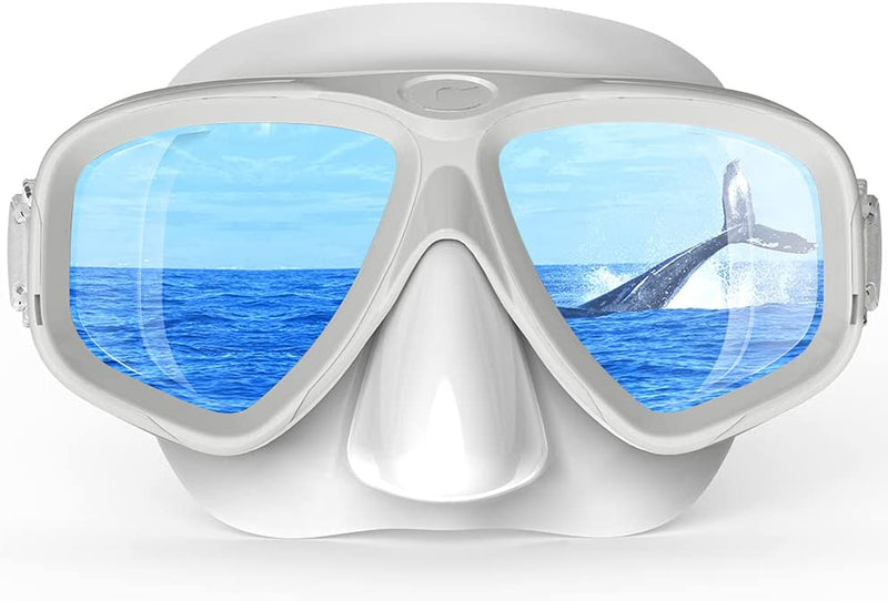 COPOZZ Youth Scuba Mask, Low Volume No Fogging Snorkeling Scuba Dive Glasses, Seal Free Diving Tempered Glass Mask Goggles, Swimming Scuba Dive Snorkeling Swim Mask Diving Goggles Mask for Men Women Sporting Goods > Outdoor Recreation > Boating & Water Sports > Swimming > Swim Goggles & Masks COPOZZ B-White  