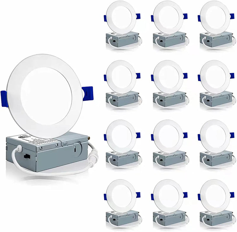 Meconard 12 Pack 4 Inch Ultra-Thin LED Recessed Ceiling Light with Junction Box, 3000K/4000K/5000K Selectable, 9W=75W 750LM High Brightness, Dimmable Canless Downlights, ETL and Energy Star Listed Home & Garden > Lighting > Flood & Spot Lights Meconard 4 Inch  