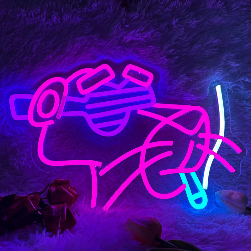 Anime Turtle Neon Sign for Wall Decor, Neon Lights LED USB Dimmable Switch for Bedroom Game Room Kids Room Decor, Gift for Girls Boys Birthday (14.5X15.7In)  fengll Panther Pink  