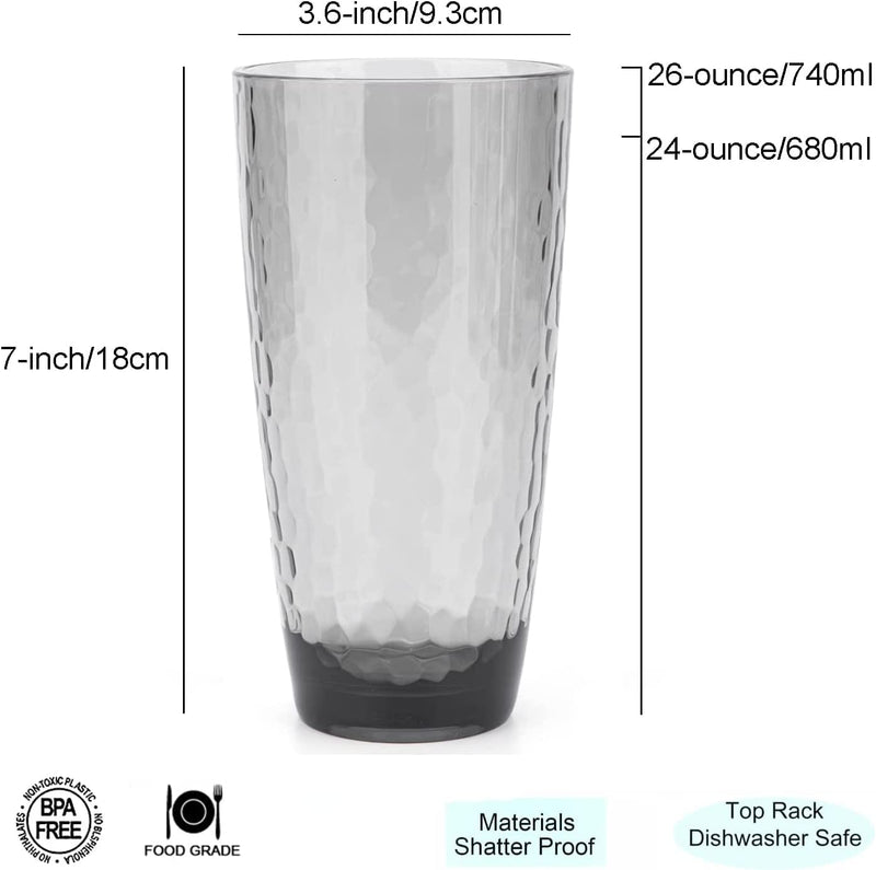 Hammered 15-Ounce and 26-Ounce Plastic Tumbler Acrylic Glasses, Set of 8 Smoky Grey Home & Garden > Kitchen & Dining > Tableware > Drinkware KOXIN-KARLU   