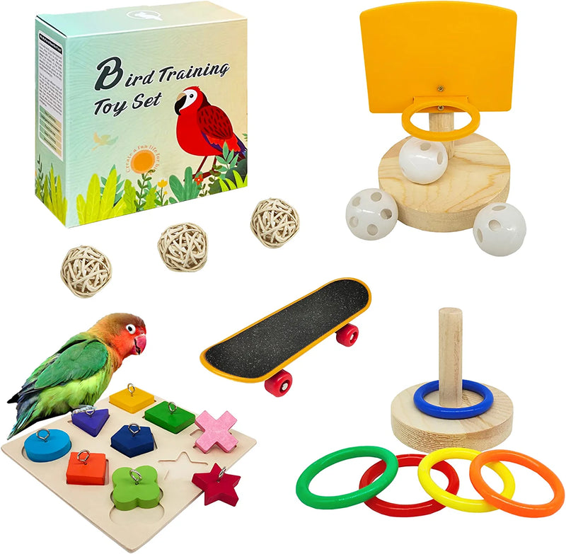 Bird Toys for Parakeets,5Pcs Parrot Toys Set （Include Bird Basketball Toy、Bird Skateboard、Bird Stacking Toy、Parrot Wooden Block Puzzles Toy、Small Sepak Takraw）,Parakeet Toys、For Bird Training Toys12 Animals & Pet Supplies > Pet Supplies > Bird Supplies > Bird Toys HOORITO   