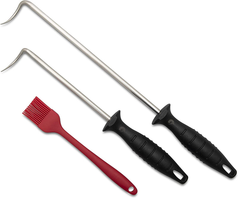 Dback 2 Pigtail Food Flipper Set - 16” and 12” BBQ Meat Turner Hooks Ideal Kitchen Tool for Cooking, BBQ, Grilling, Flipping, Turning Meat, Vegetables - Complete with Silicone Basting Brush Home & Garden > Kitchen & Dining > Kitchen Tools & Utensils dBack   